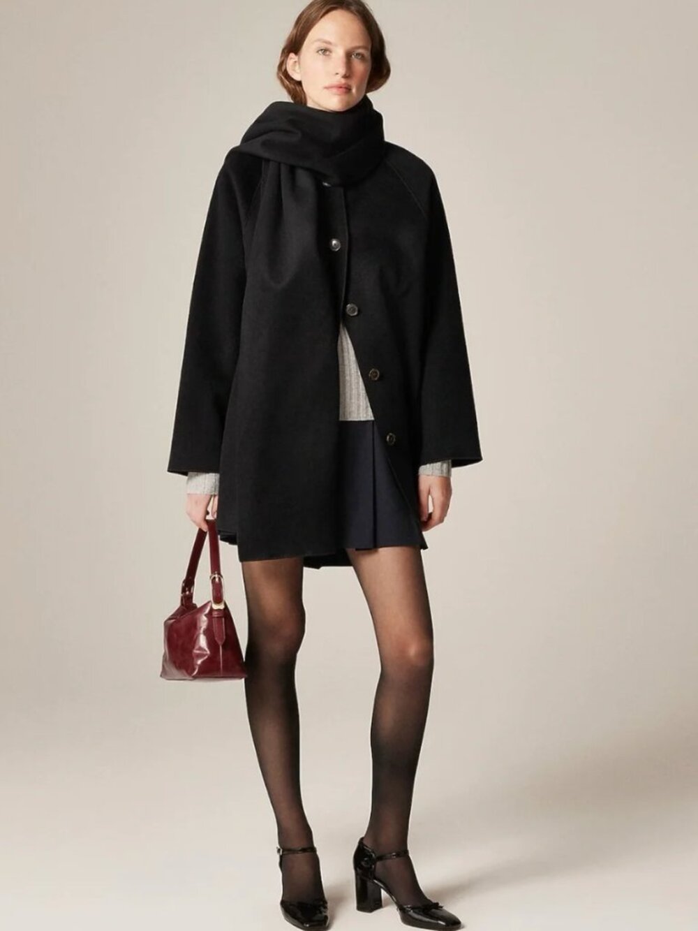 NWOT J. Crew Scarf coat in drapey wool blend Black Size XXS